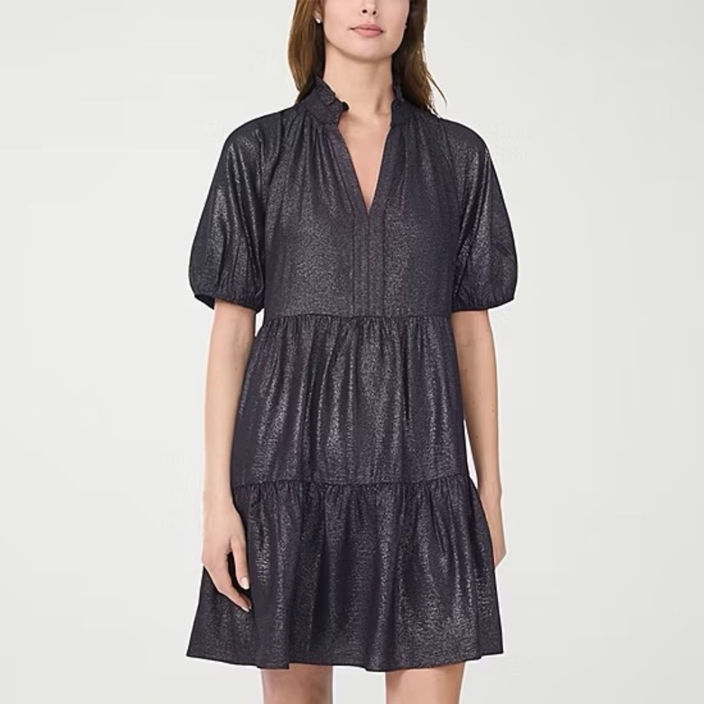 NWT MSK Navy Silver Short Sleeve Shift Dress Size M
